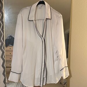 Liz Claiborne White Blouse with Black Trim